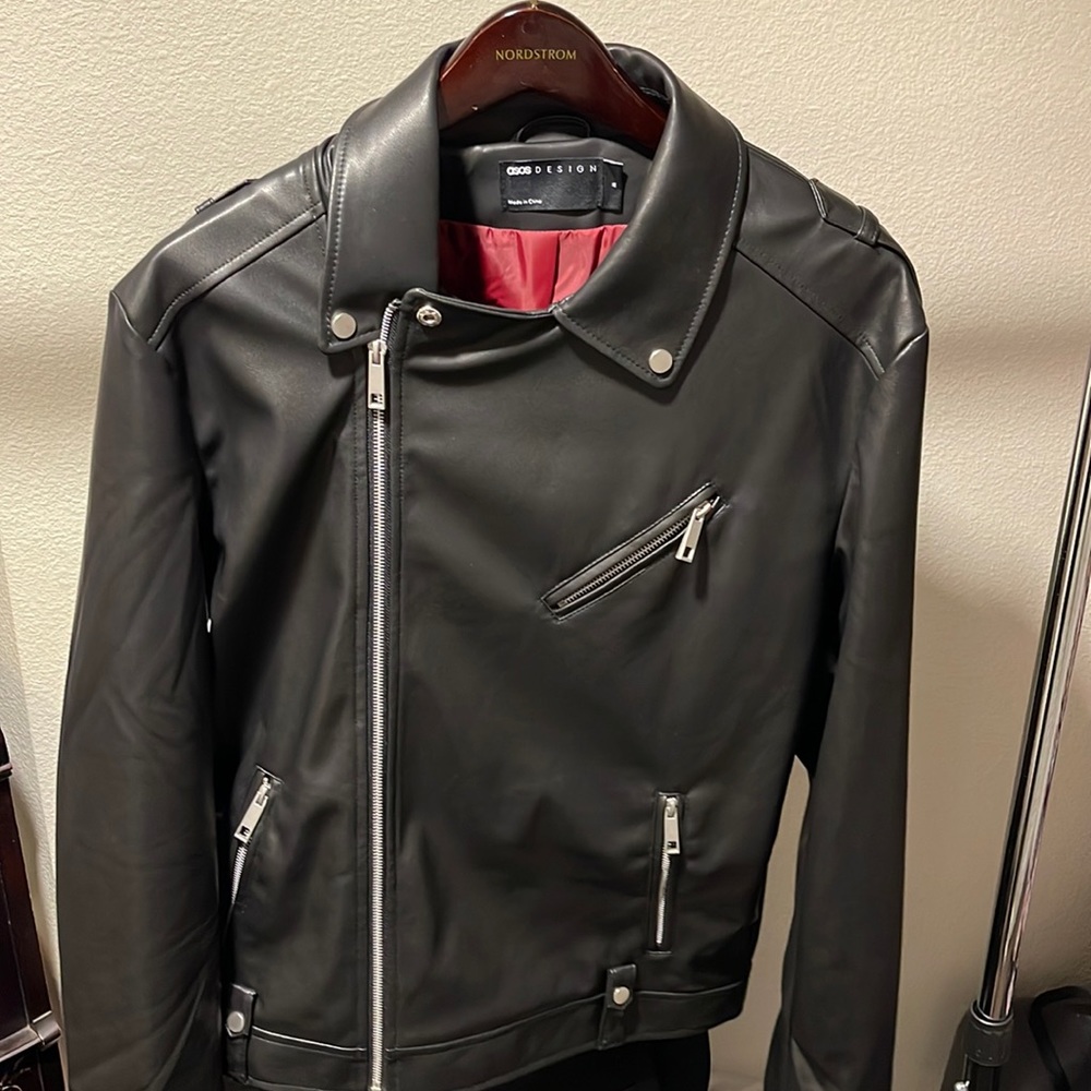 Black faux leather jacket ASOS MENS
